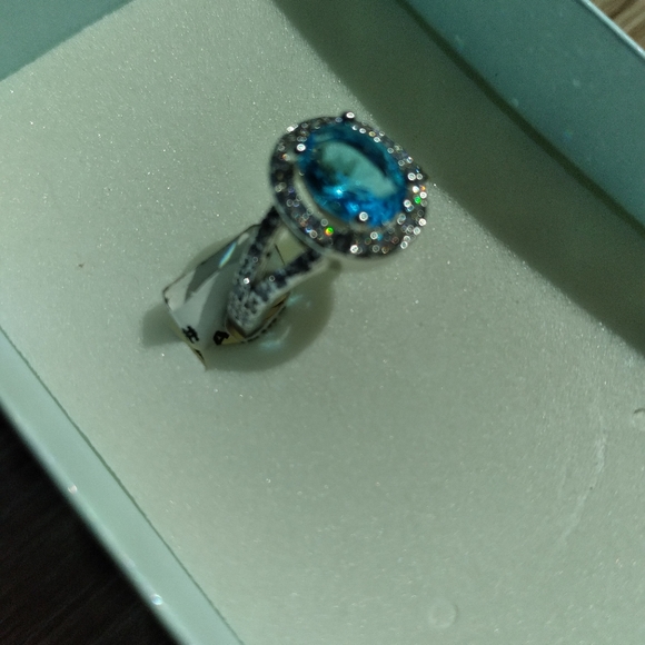 ⚘️ 18K White Gold Plated Size 5 Aquamarine CZ ring 💍 😲 - Picture 11 of 14